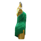 Green Latin Samba Fringe Dance Dress – Rhinestone Tassel Stage Costume