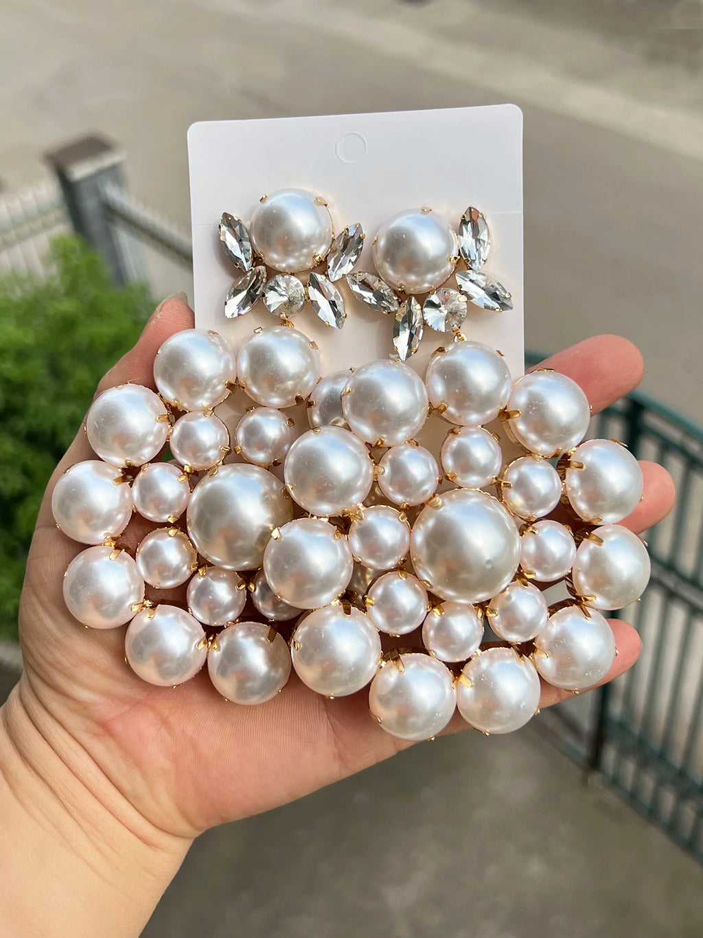 Faux Pearl Drop Earrings | Rhinestone Sparkle | Clip or Pin