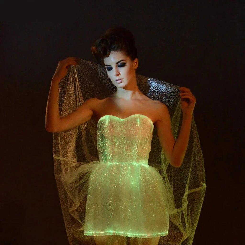 Optic Fibre Luminous Gown | Strapless LED Ballroom Dress | Singer & Stage