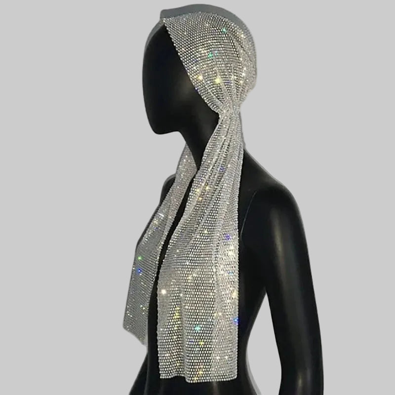 Rhinestone Mesh Headpiece - Crystal Embellished Head Wrap
