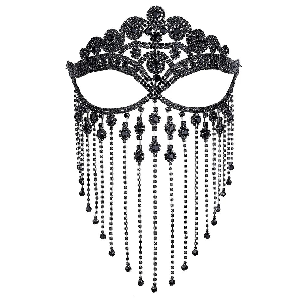 Rhinestone Chain Veil Mask | Crystal Face Jewelry | 15 Styles