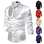 Men's Satin Sequin Shirt | Sequin Collar Panel | Stage