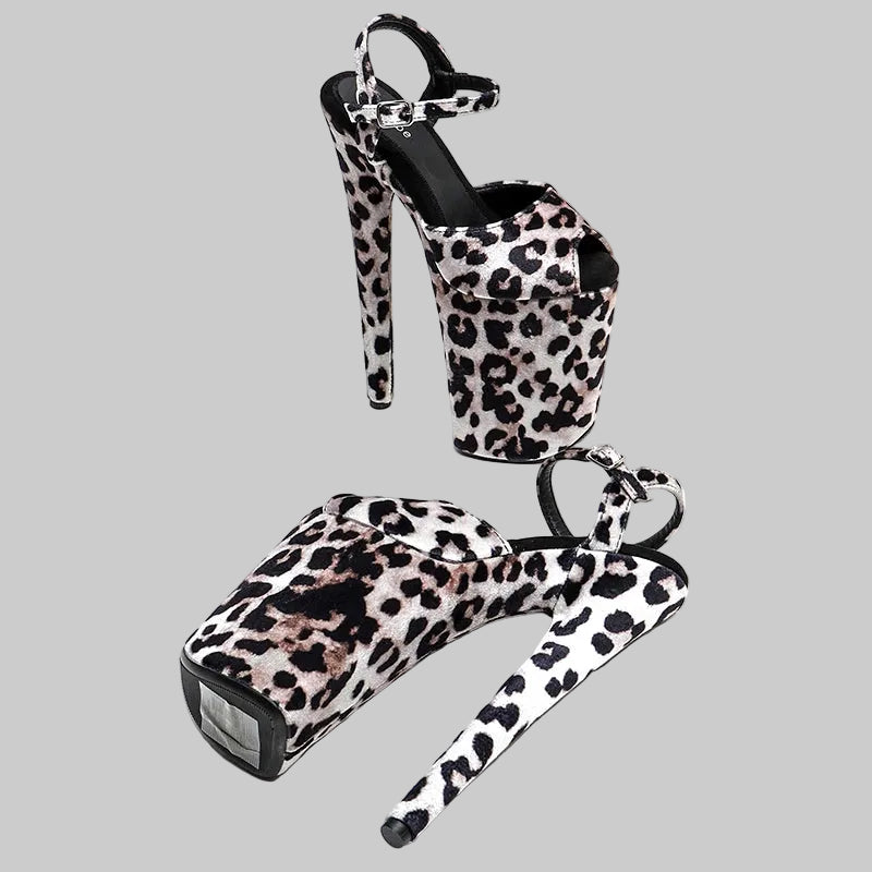 Leopard Print Platform Heels - 9-Inch Suede Sandals for Pole Dance & Performance