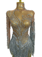 Rhinestone Mesh Tassel Dress | Sleeveless | Singer Stage