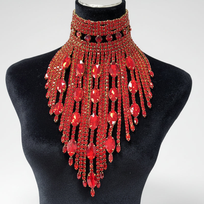 Rhinestone Choker Necklace - Statement Jewelry with Tassel for Stage & Performance