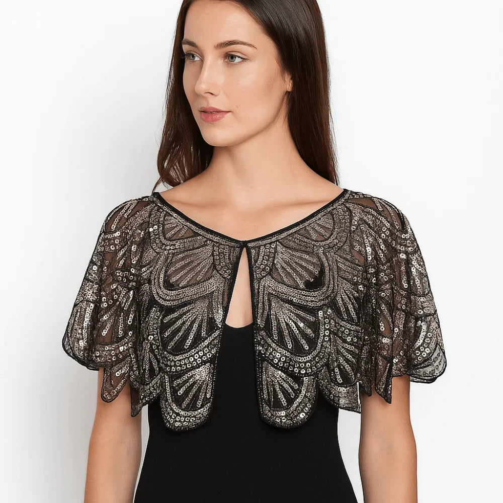 Sequin Shawl Cape | Sparkling Ruffle | Stage & Party