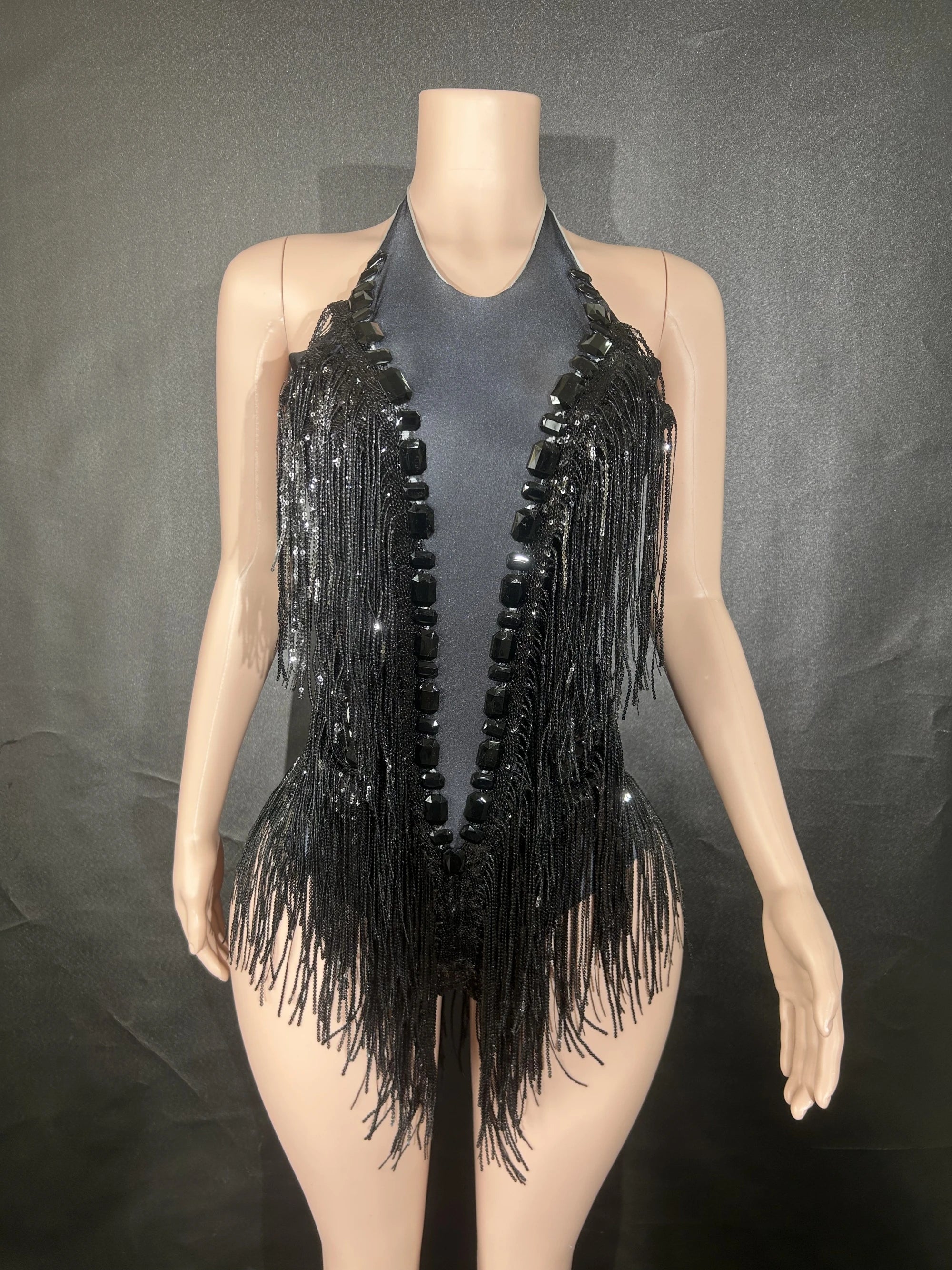 Rhinestone Sequin Feather Tassel Leotard | Stage & Dance