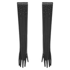 Women's Rhinestone Fringe Latin Dance Dress | Sheer Mesh & Tiered Tassel Skirt | Includes Arm Gloves