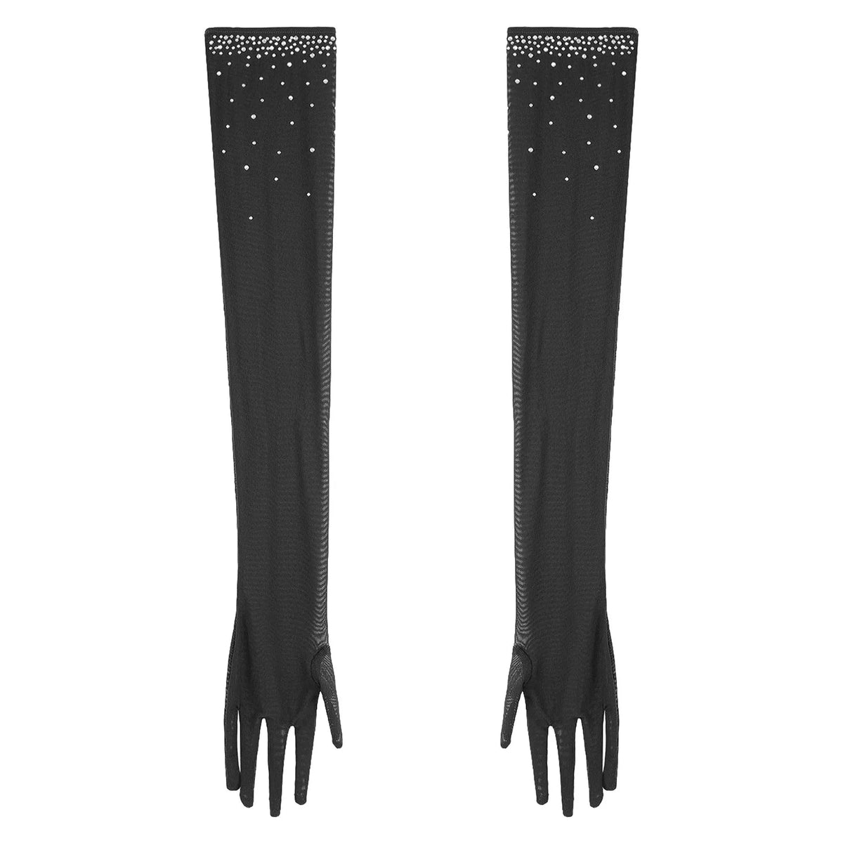 Women's Rhinestone Fringe Latin Dance Dress | Sheer Mesh & Tiered Tassel Skirt | Includes Arm Gloves