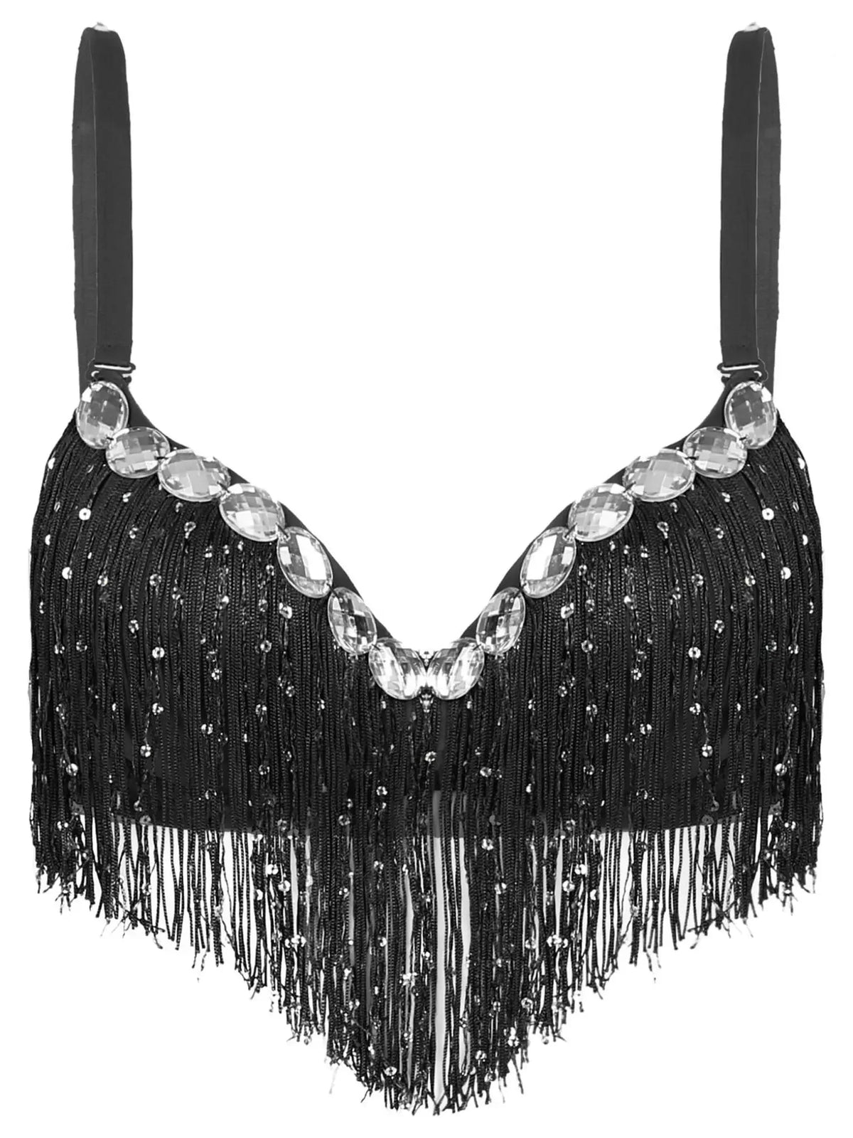 Rhinestone Fringe Tassel Dance Bra Top | Belly Dance & Cabaret | 4 Colours
