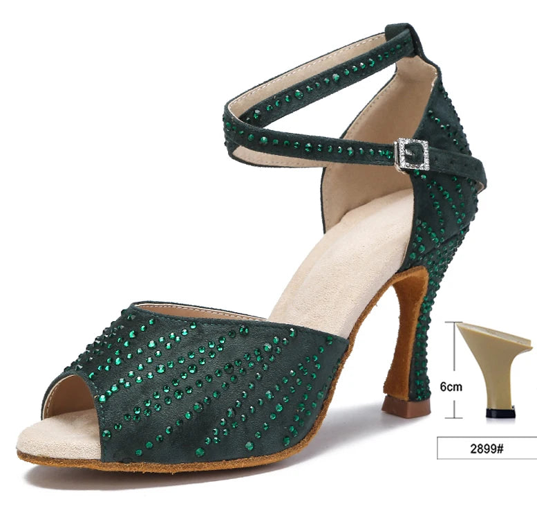 Crystal Latin Dance Heels | Suede | Multi-Color & Height