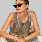 Handmade Metal Sequin Backless Crop Top