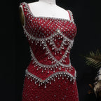 Crystal Beaded Column Pageant Gown | Square Neck | Champagne, Gray & Wine Red