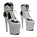 8-Inch Patent Platform Boots - White Blue Ankle Dance Boots