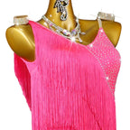 Red Rhinestone Latin Dance Dress with Tassel Details