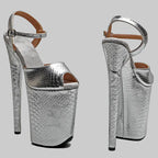 23CM Snake Print Platform Sandals - Open Toe 9 Inch High Heel Pole Dance Shoes
