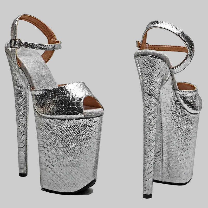 23CM Snake Print Platform Sandals - Open Toe 9 Inch High Heel Pole Dance Shoes