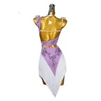 Purple Rhinestone Latin Dance Dress with Tassel & Applique Details