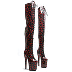 8-Inch Heart Pattern Thigh-High Boots - Lace-Up Dance Boots