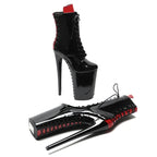 26cm Black Red Patent Ankle Boots - Trendy Platform Party Dance Boots