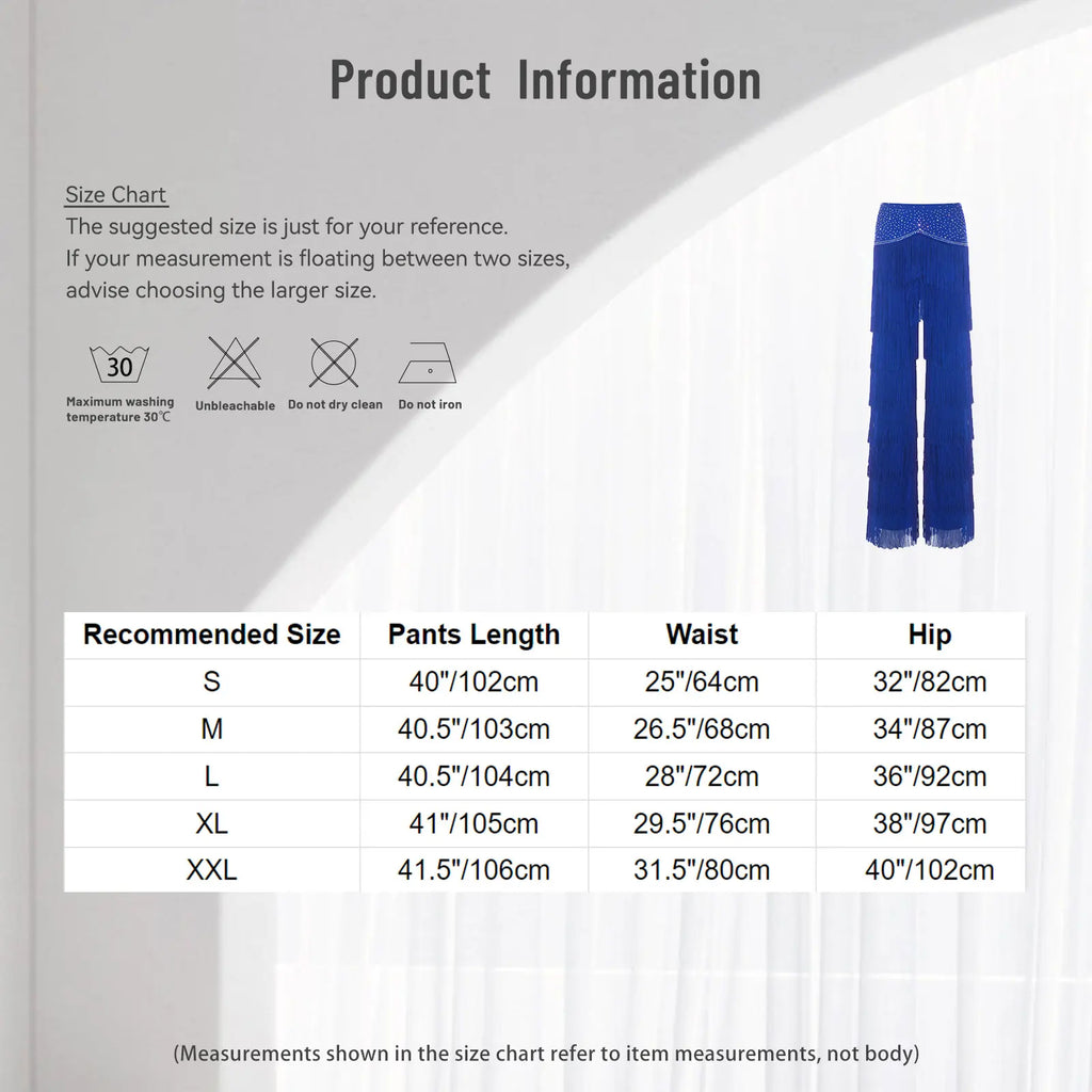 Fringe Tassel Latin Dance Pants | Rhinestone Waist | Straight Leg