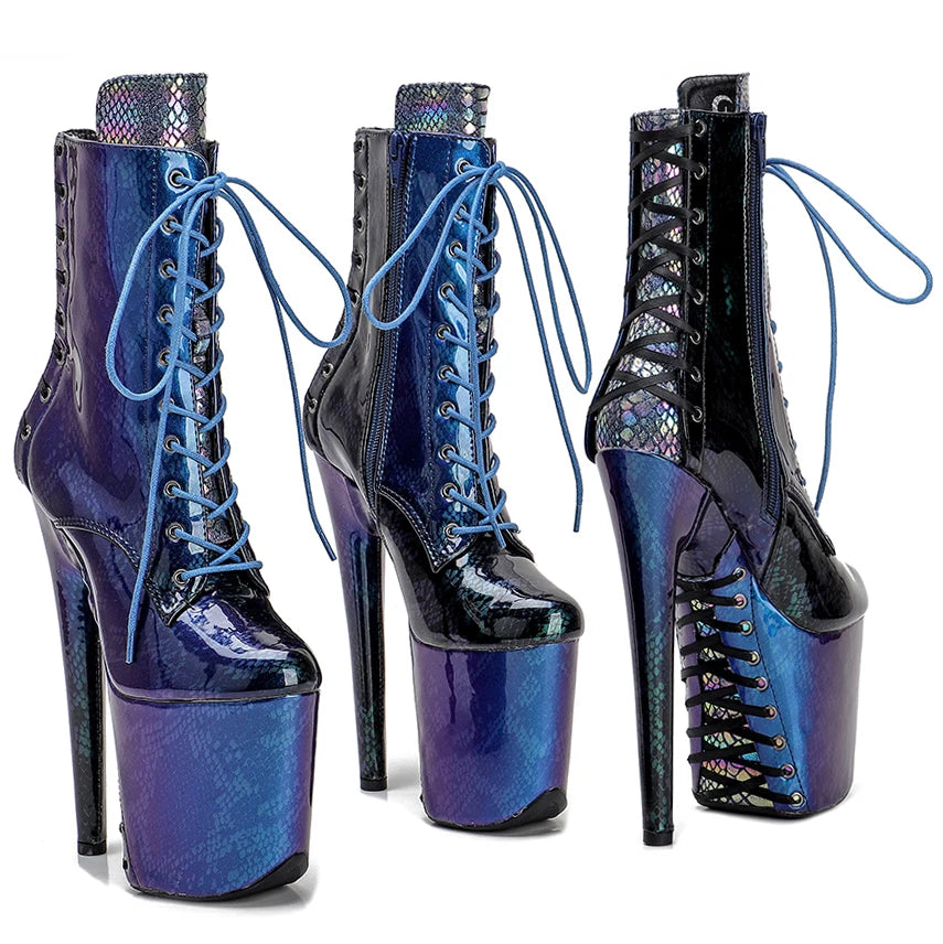 8-Inch Snakeskin Platform Ankle Boots - Exotic High Heel Performance Boots