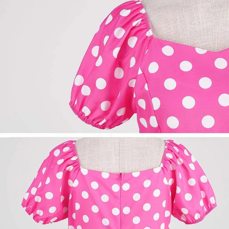 Vintage 50s A-Line Dress | Puff Sleeve | Plaid & Polka Dot