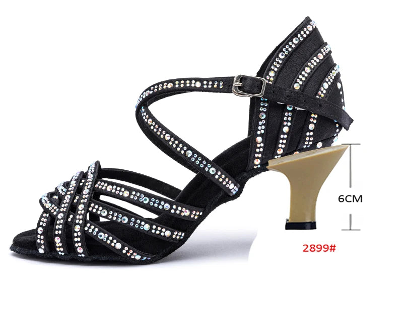 Rhinestone Latin Dance Heels | Satin Ballroom Sandals