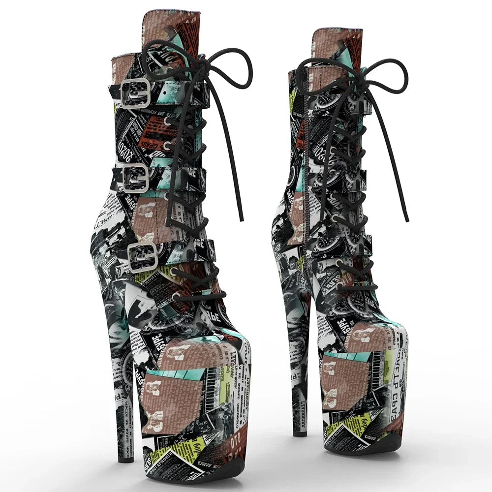 20CM Platform Ankle Boots - Lace-Up High Heel Pole Dance Boots