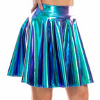 Holographic Pleated Mini Skirt | Metallic Shiny | Stage & Rave