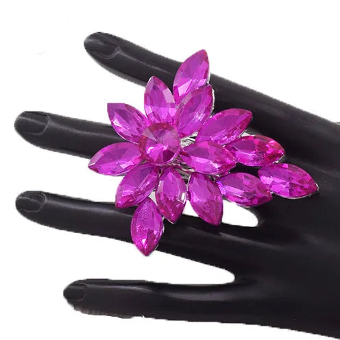 Gemstone Flower Cocktail Ring | Adjustable | 6.5cm