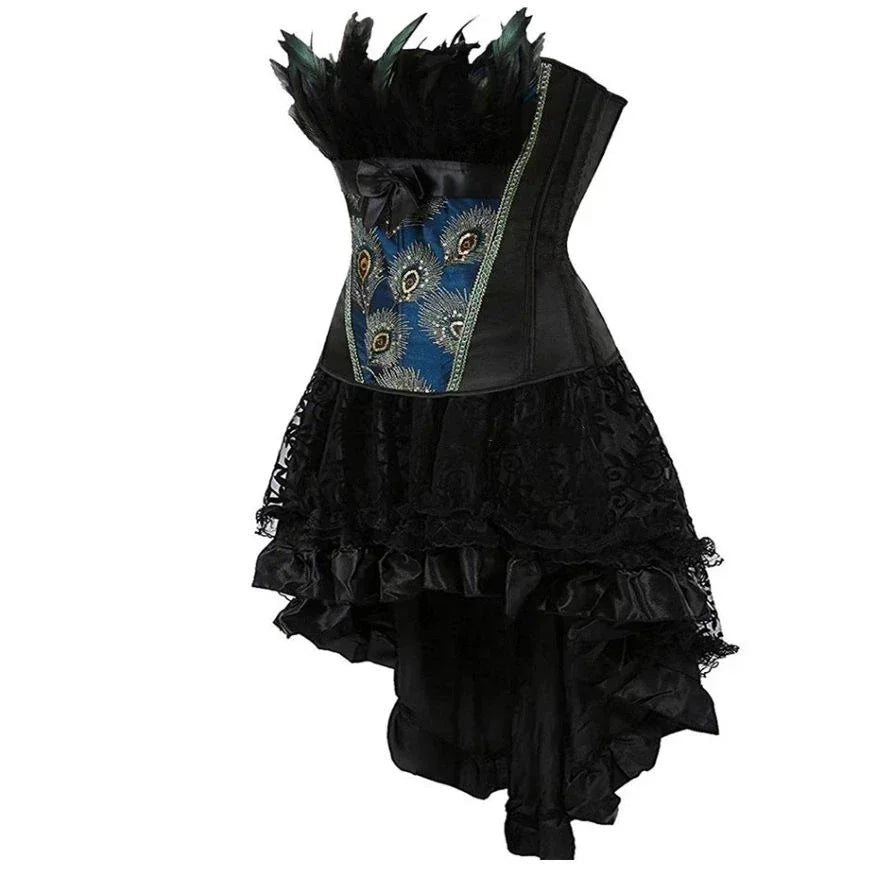 Peacock Corset & Skirt Set | Feather Embroidery