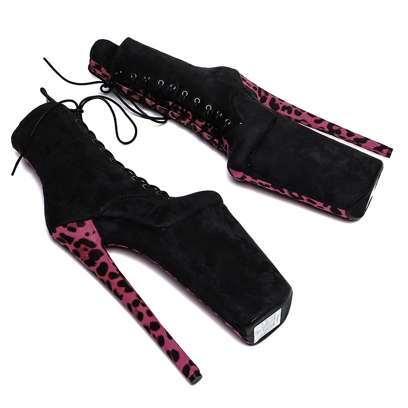 26cm Platform Boots - Leopard Print Lace-Up Dance Boots