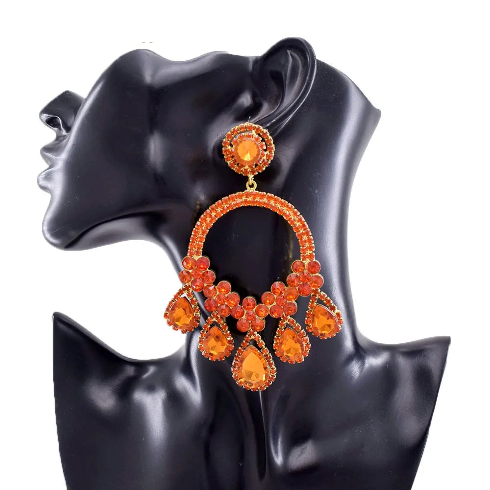 Rhinestone Hoop Drop Earrings | Water Drop Dangles | 7 Colors
