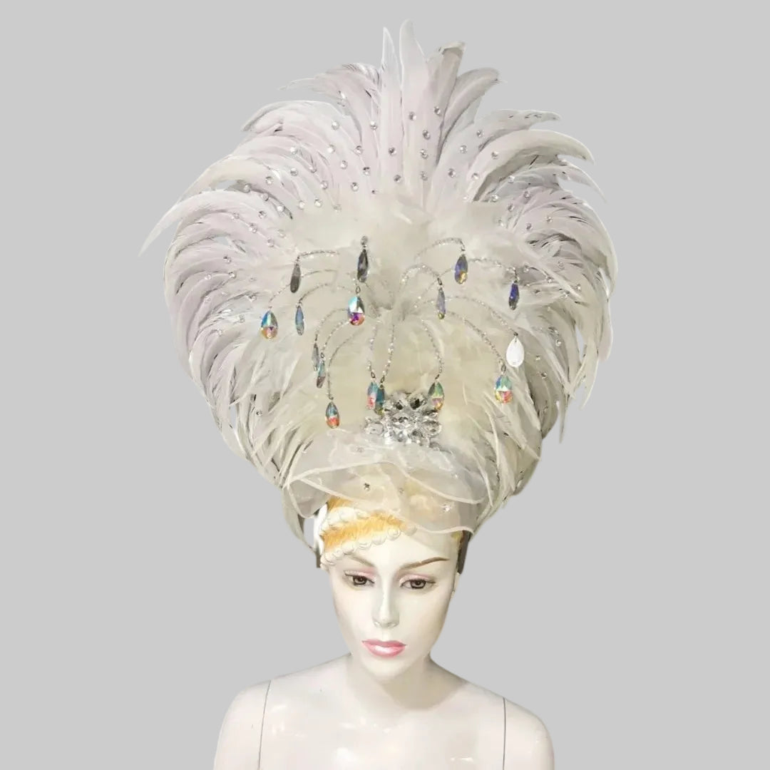 Feather Headdress - Handcrafted Samba Carnival Headpiece with Rhinestones