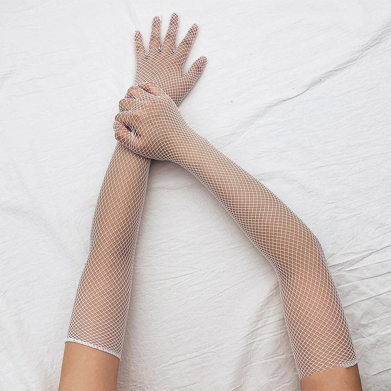 Sheer Fishnet Gloves | Elbow Length