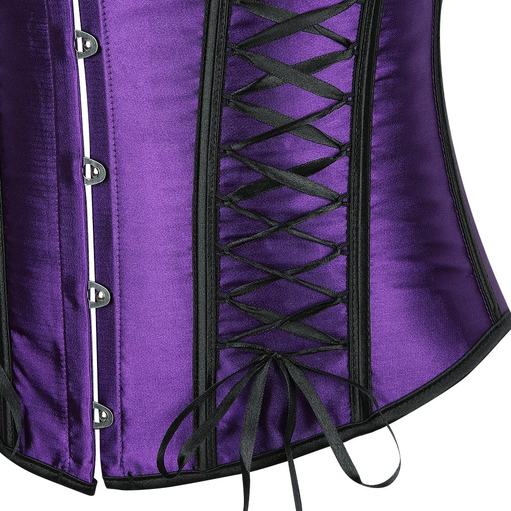 Purple Satin Overbust Corset | Lace-Up Boned Bustier