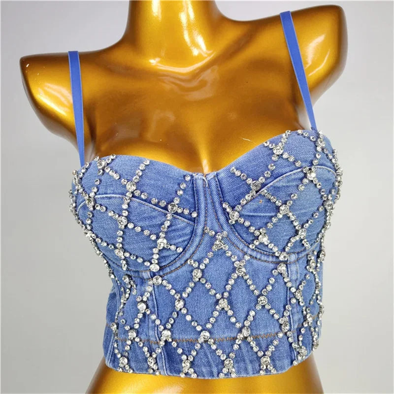 Rhinestone Beaded Bustier Bra Top | Stage & Party