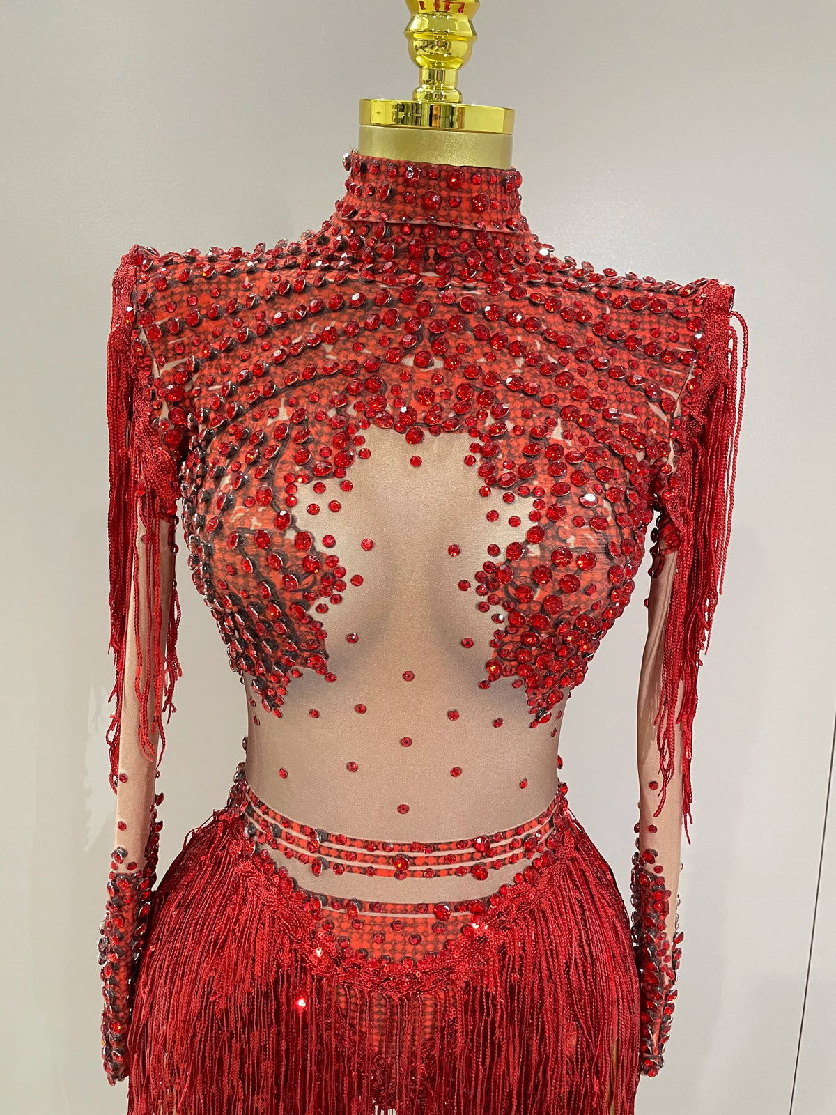 Rhinestone Bodysuit | Red Sequin Fringe