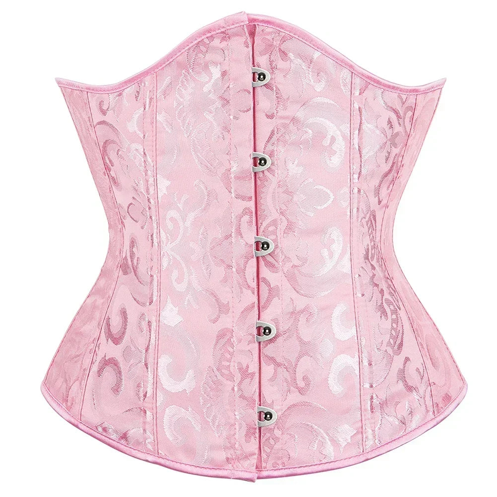 Floral Jacquard Underbust Corset | Front Busk | Boned
