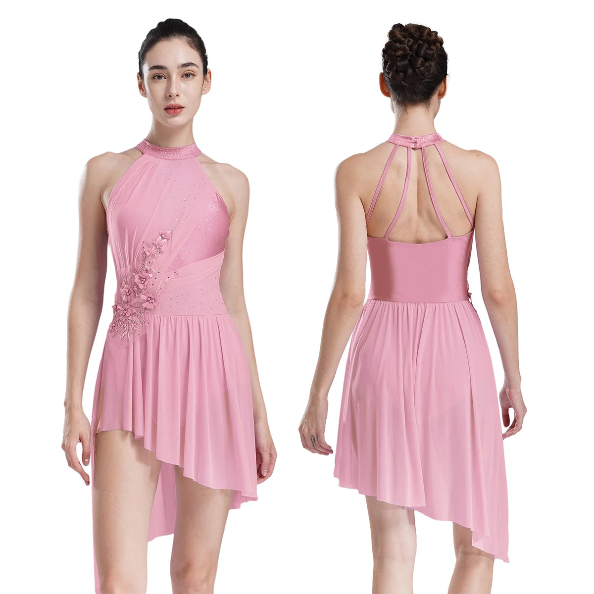 Applique Rhinestone Lyrical Dress | Mock Neck | 4-Strap Back