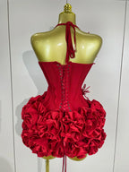 3D Rose Petal Skirt Strapless Mini Dress | Pageant | Stage