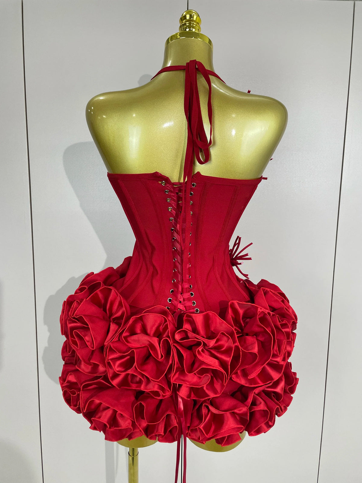 3D Rose Petal Skirt Strapless Mini Dress | Pageant | Stage