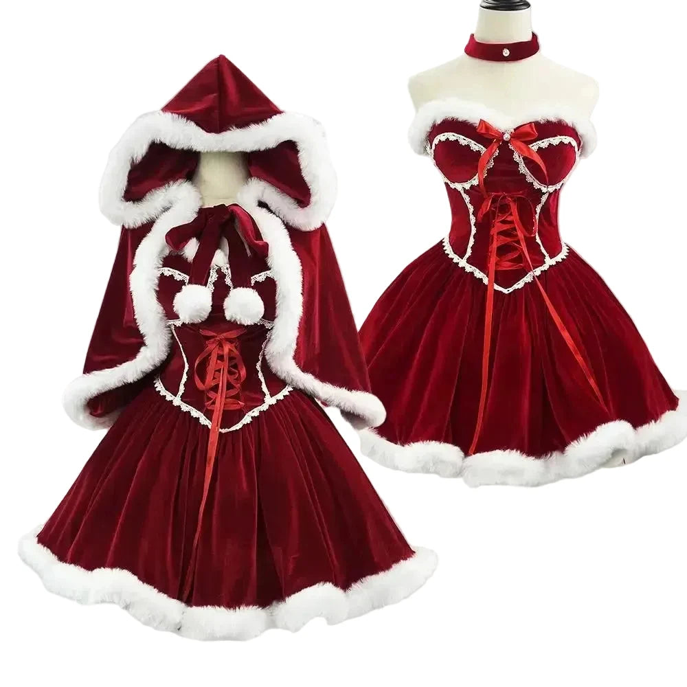 Santa Mini Dress Costume Set | Fur Trim Velvet | Christmas & Cosplay