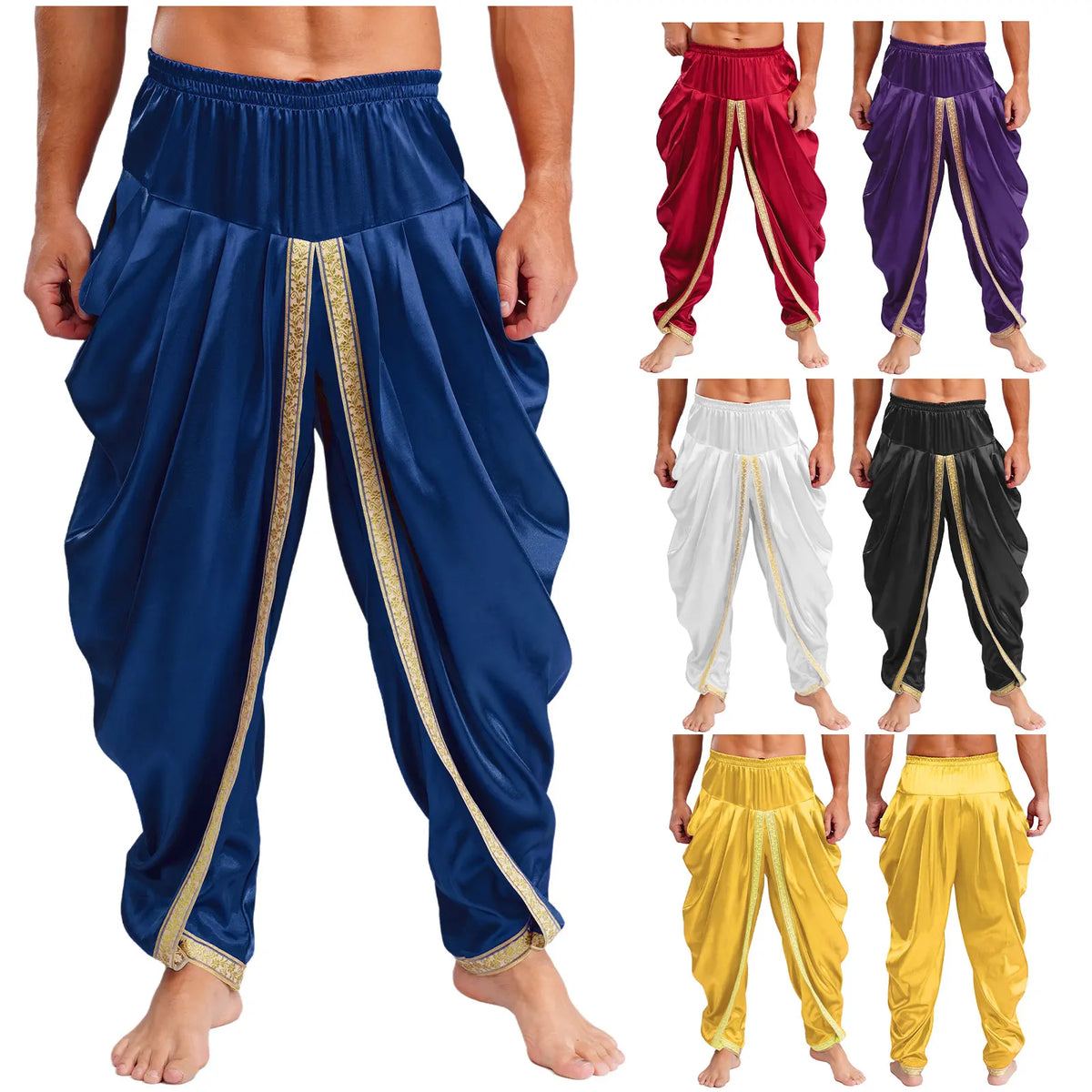 Men's Satin Dhoti Pants | Draped | Elastic Waist