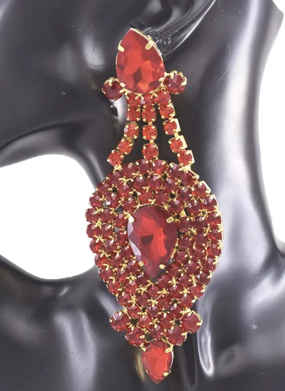 Rhinestone Drop Earrings | Crystal Statement | Clip-On