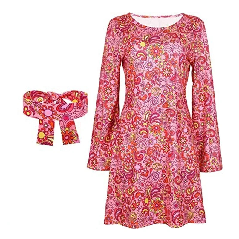 Hippie Mini Dress Set | Flare Sleeve | 60s 70s Retro