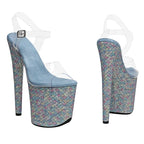 20cm Clear Platform Sandals - Open Toe Glitter Dance Heels