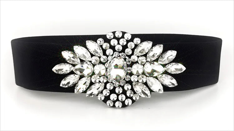 Crystal Flower Wide Elastic Belt | Stage & Dressy