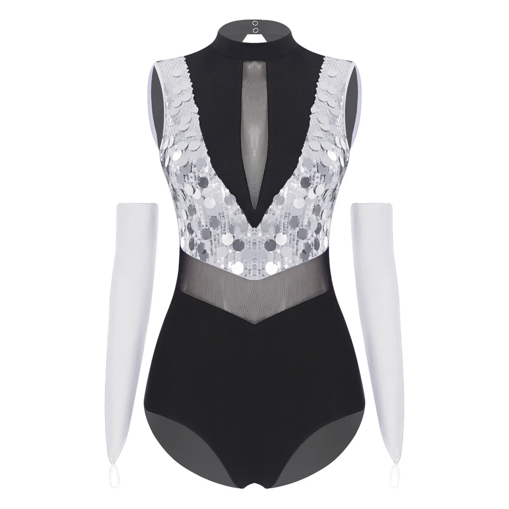 Spotlight Sequin Mock-Neck Leotard